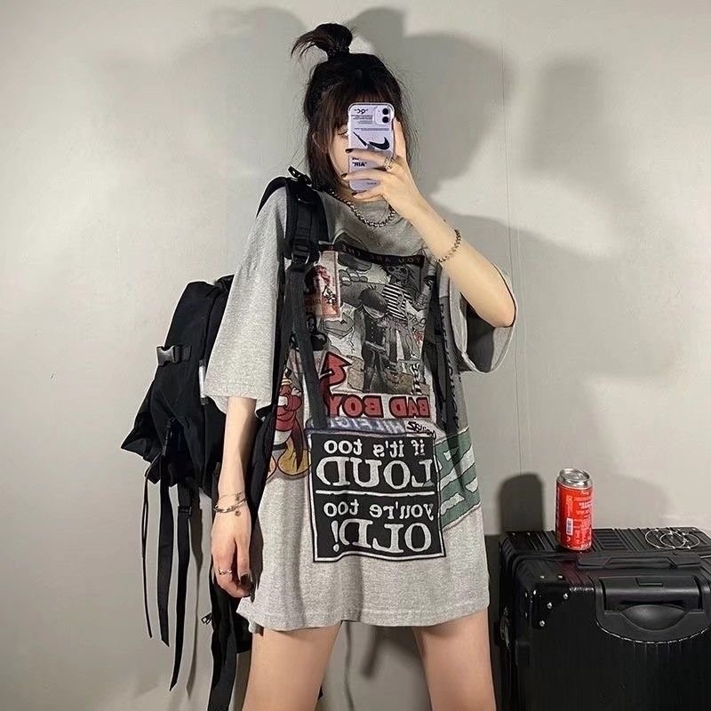 Áo thun MMIOT Y2K Y2K tay ngắn cổ tròn in họa tiết hoạt hình graffiti phong cách harajuku thời trang mùa hè size S-5XL