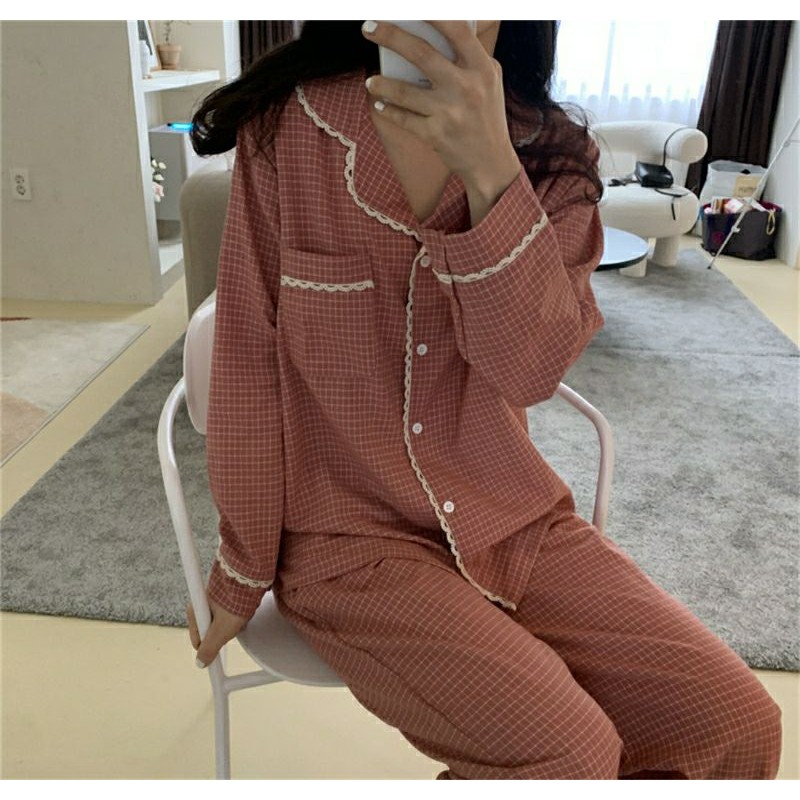 Bộ ngủ / mặc nhà pijama caro dài ulzzang order