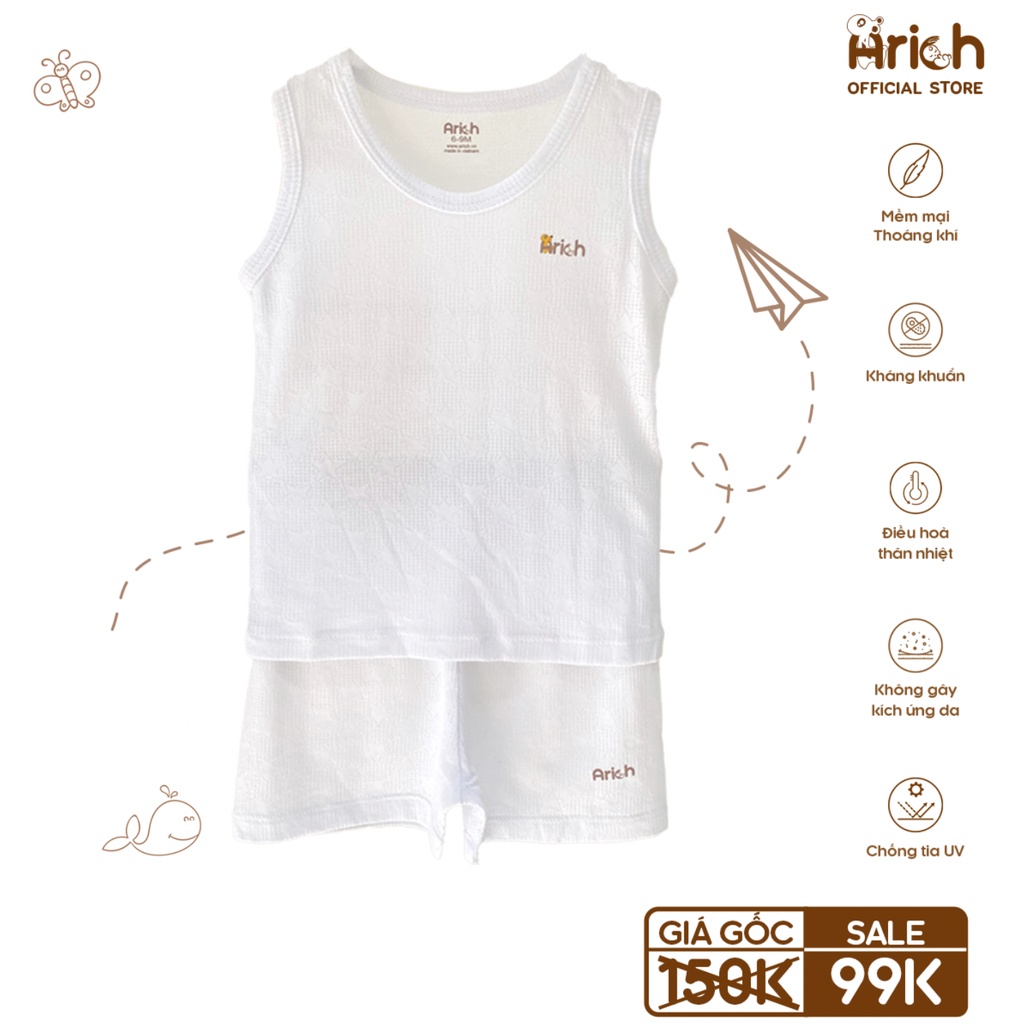 Bộ quần áo ba lỗ Arich sợi tre thông hơi (size từ 3-6 tháng đến 3-4 tuổi)