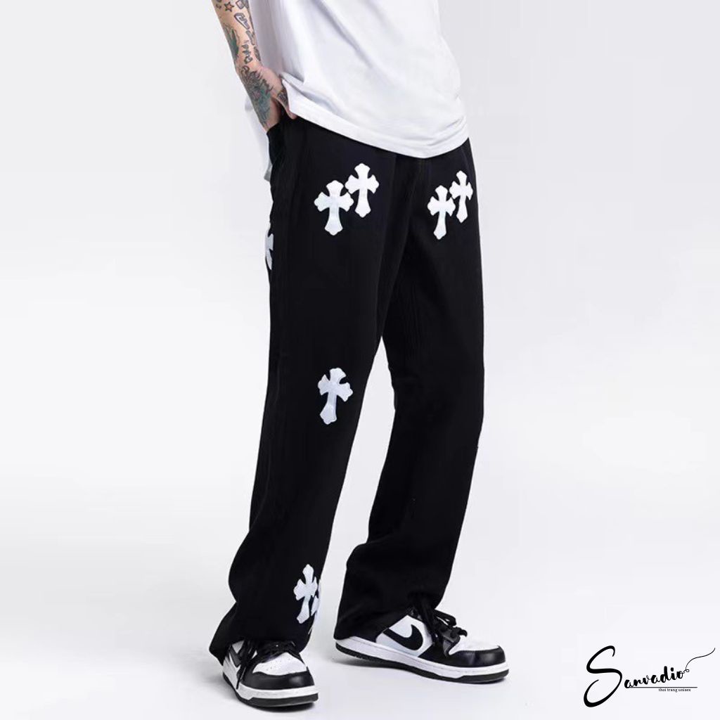 Quần jean nam ống rộng dáng suông SANVADIO quần nam ống rộng kaki chữ thập thêu da cao cấp thời trang hottrend QD26