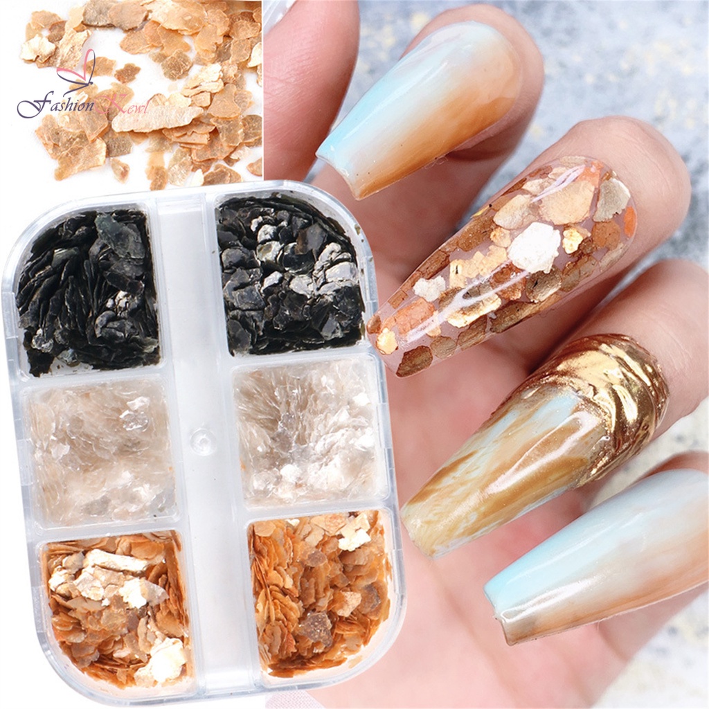 Hộp 6 ngăn sequin lấp lánh dùng trang trí móng tay
