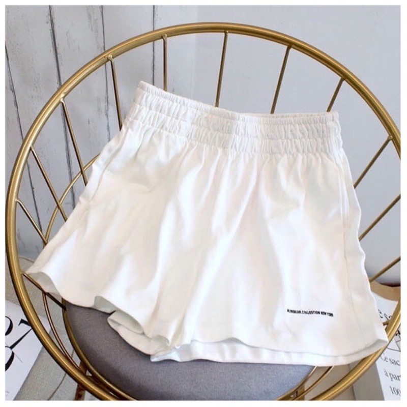 Quần Short Đũi Thêu Chữ Nhỏ Nữ [FREESHIP] 🌸 Shorts Đùi Ống Rộng, Sooc Cạp Chun Màu Trắng Đen,Sọt Ngắn Ulzzang 🌸