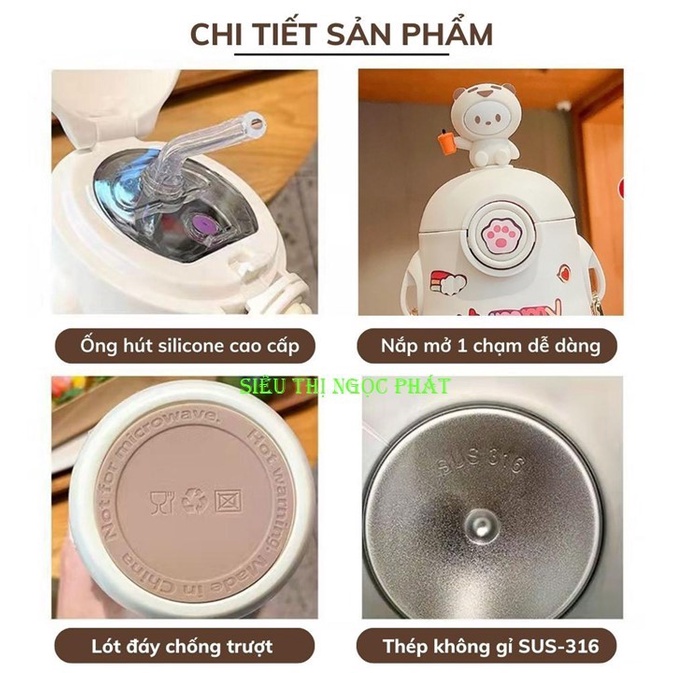 [CỰC XỊN XÒ] Bình Giữ Nhiệt hình Gấu IMEBOBO 500ml có dây đeo cho bé yêu