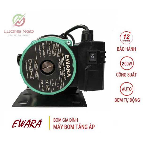 Bơm tăng áp EWARA 200w, Chạy tự động, Không ồn, Công nghệ Nhật Bản