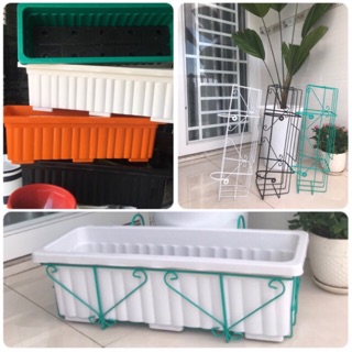 Combo Bộ Chậu Nhựa Vuông/Dài Đa Năng + móc treo, Khung treo đa năng - Multi-function Square/Long Plastic Pots Set(64-48)