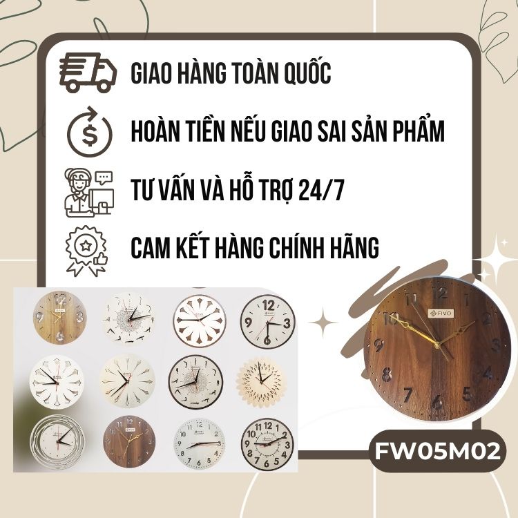 Đồng Hồ Treo Tường Trang Trí Phòng Khách, Thương Hiệu FIVO Mẫu FW05, Đơn Giản Thanh Lịch Phù Hợp Mọi Không Gian