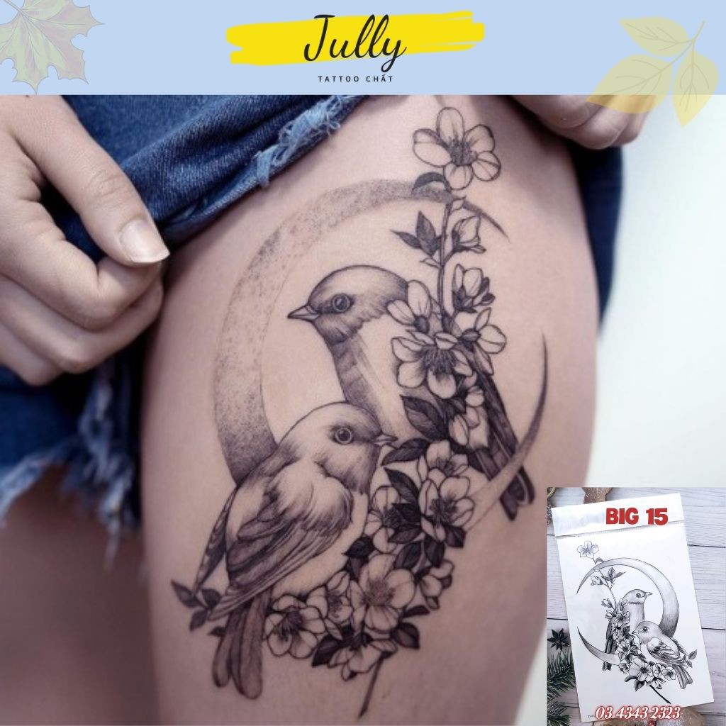 Hình xăm dán hoa và chim gợi cảm JULLY Tattoo chất, xăm tạm thời 15 ngày chống nước an toàn bền đẹp BIG 01, 15