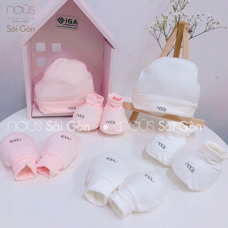 Nón , bao tay chân Nous-Moona baby vải Nu pettit cao cấp