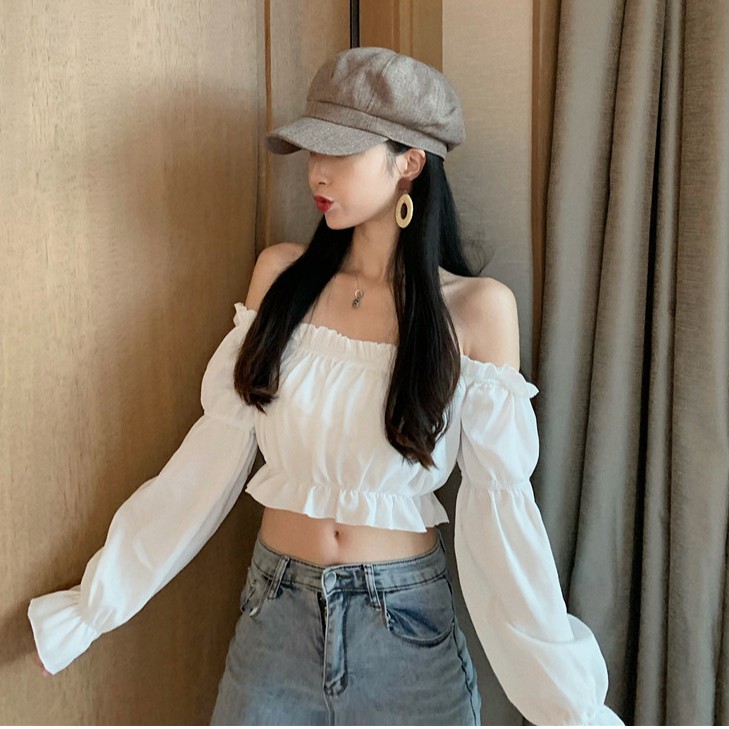 Áo sơ mi kiểu trễ vai Emilyshop ulzzang