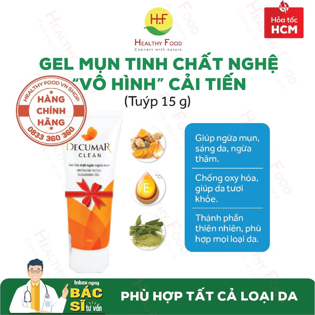 Combo DECUMAR Ngừa Mụn, Giảm Thâm Nano Nghệ Trong Suốt: 1 Gel Ngừa Mụn Decumar Pure 15g + 1 Sữa Rửa Mặt Decumar 50g