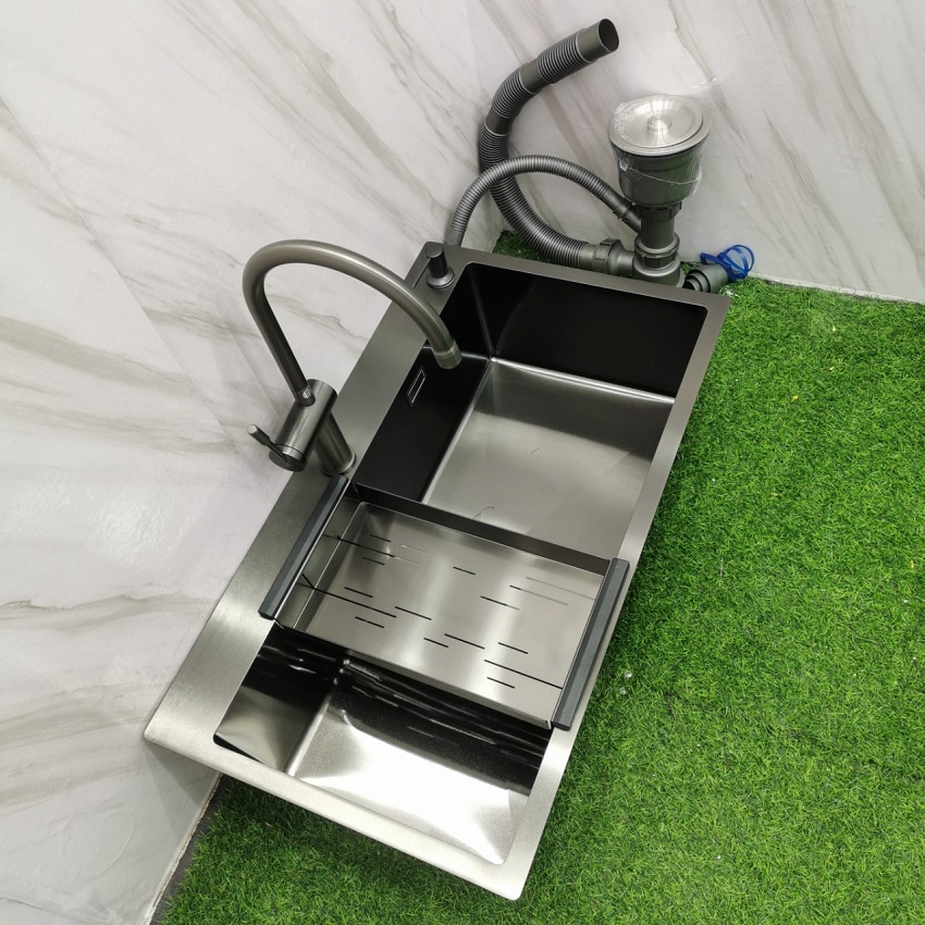 Chậu rửa bát 1 hố HÀNG CHÍNH HÃNG CAO CẤP Bầu rác to đại 140mm thoát nước nhanh, ngăn mùi