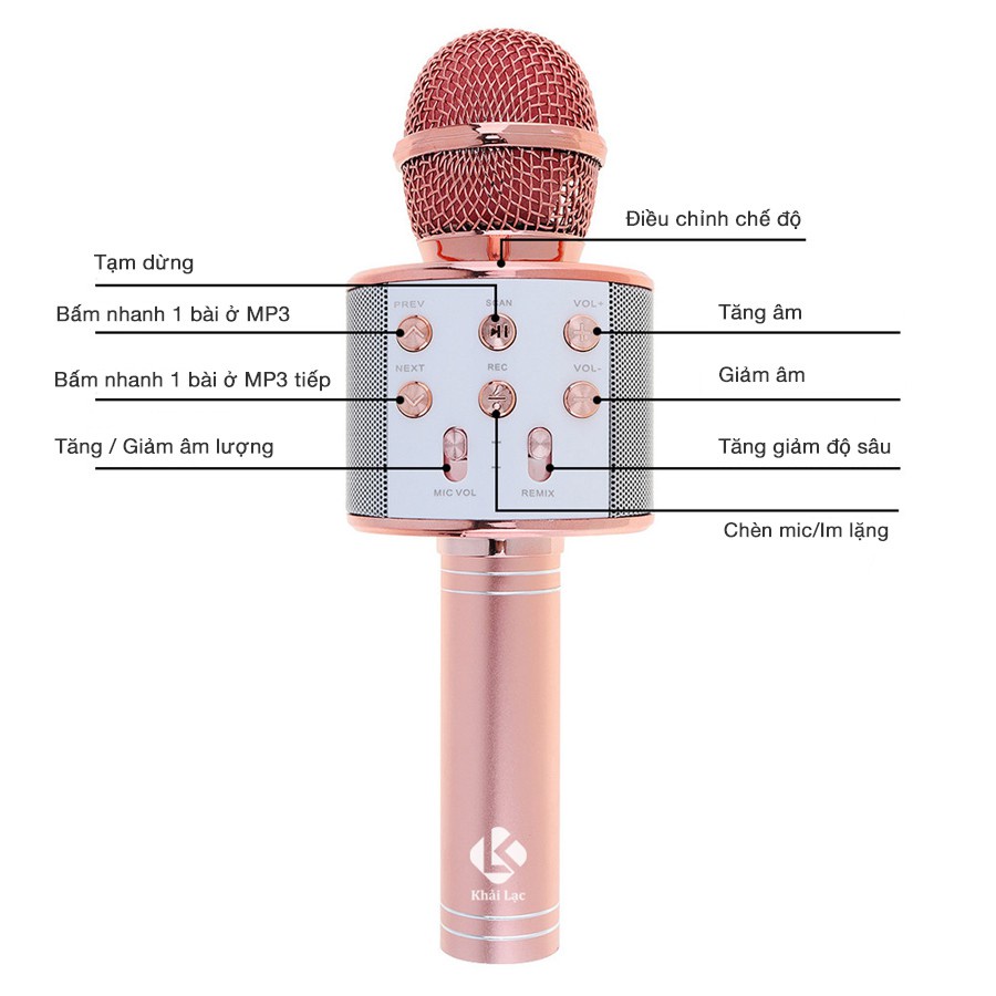 Mic Hát Karaoke Bluetooth Không Dây WS858 - Âm vang - Ấm - mic hát karaoke cầm tay mini