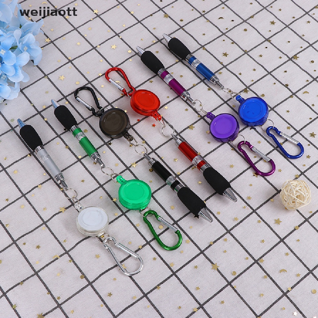 weijiaott 1pc Retractable Badge Reel Pen Belt Clip and Carabiner keychain Ballpoint pen WT