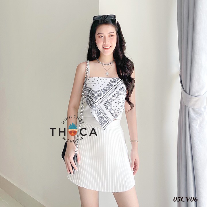 Chân váy xếp li dáng ngắn nữ trơn trắng, đen THOCA HOUSE phối đồ đi chơi xinh xắn, năng động