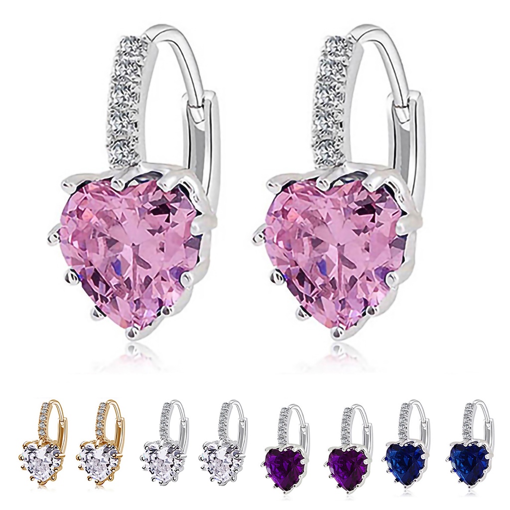 Cặp khuyên tai mạ vàng 9k hình trái tim đính đá quý nhân tạo sang trọng quý phái dành cho nữ