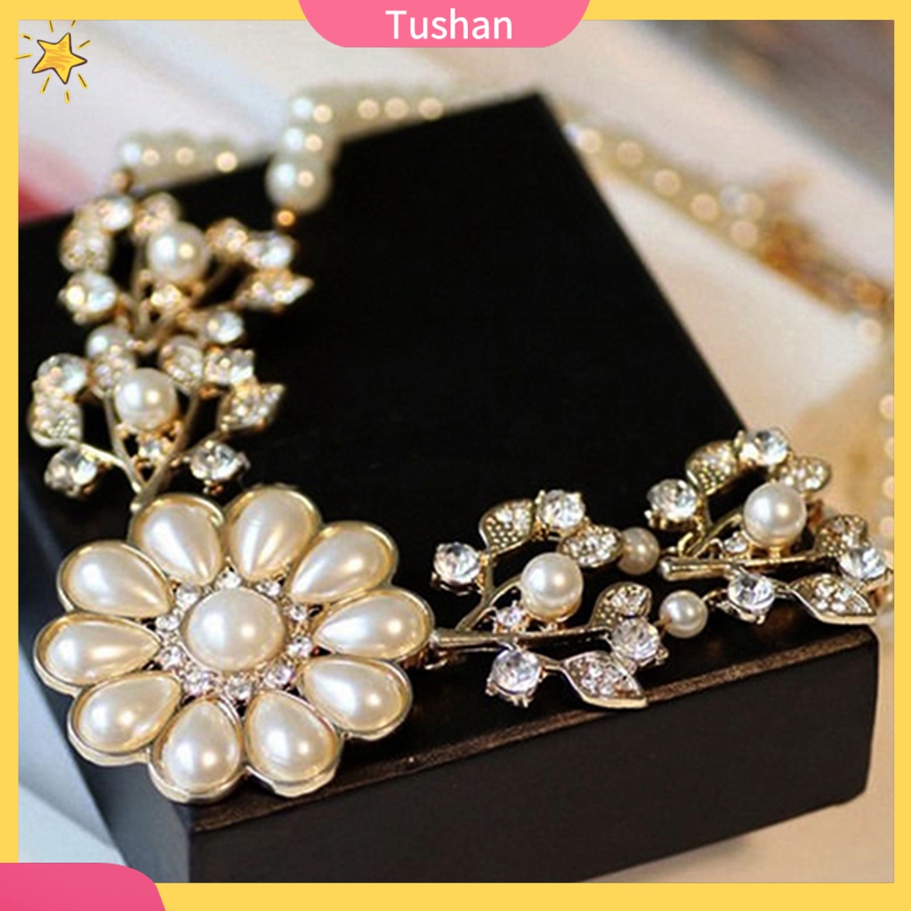 Vòng cổ choker đính ngọc trai giả phong cách Bohemian