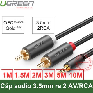 Dây cáp audio 3.5mm ra 2 đầu AV RCA bông sen OFC 4N gold 24K  0.5 mét - 1 mét  - 1.5 mét - 2 mét - 3 mét Ugreen
