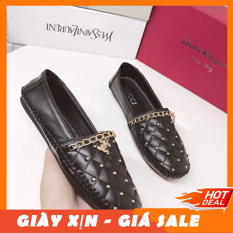 SHOPEE TRỢ GIÁ -  Giày Mọi Nữ đế bệt Đinh Da Đế Thấp Phối Xích