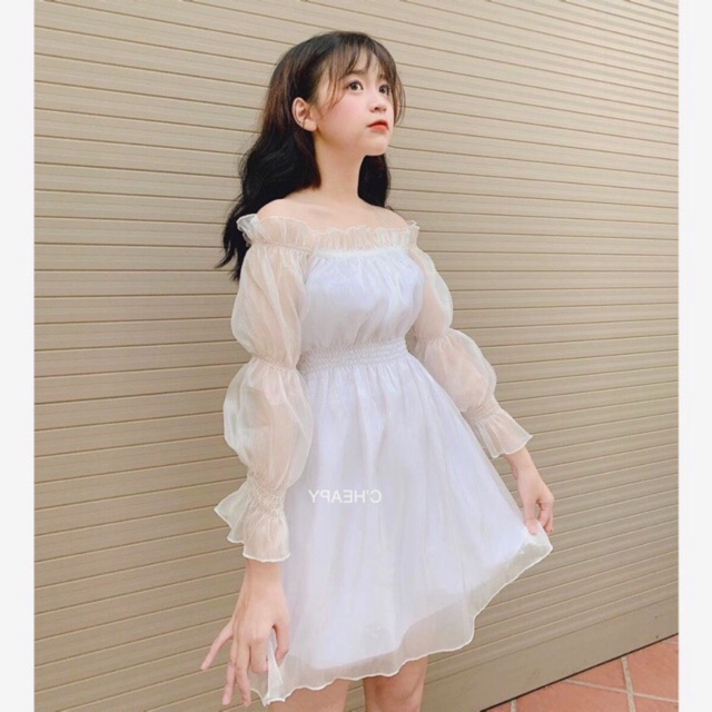 (CLIP THẬT) Đầm trễ vai voan lấp lánh bẹt vai | BigBuy360 - bigbuy360.vn