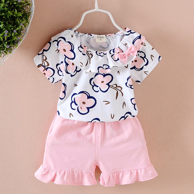 Bộ Trang Phục 2 Mảnh Gồm Áo Tay Cộc In Họa Tiết Hoa Nhỏ Và Quần Ngắn Thoải Mái Thời Trang Hàn Quốc Cho Bé Gái 0-5 Tuổi