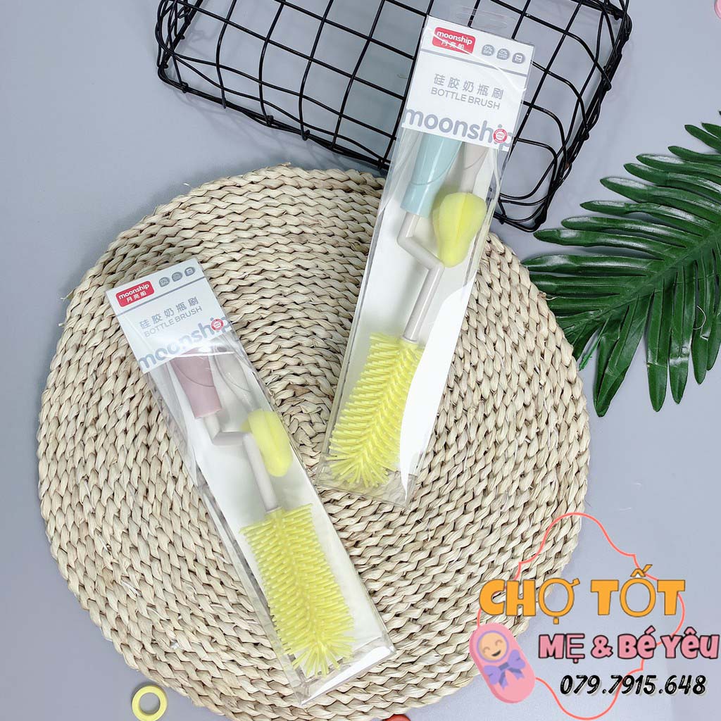 Cọ Rửa Bình Sữa Silicon Cao Cấp 2 Chi Tiết (tay cầm xoay 360 độ, silicon bền không xước bình, bám khuẩn)
