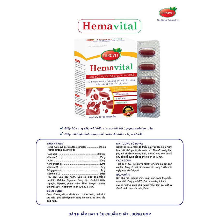 Thực Phẩm Hema Vital Bổ Sung Sắt, Hỗ Trợ Quá Trình Tạo Máu TP089