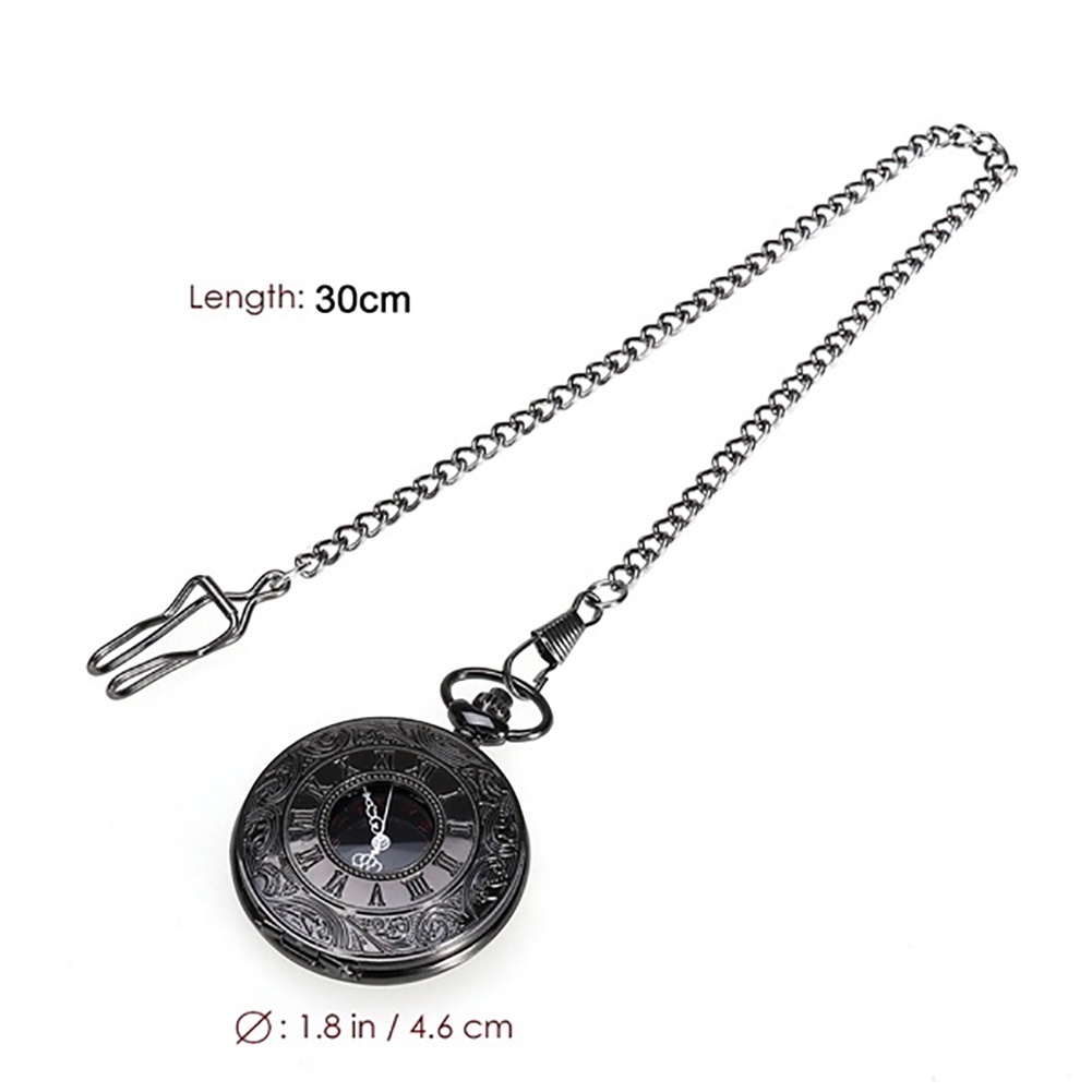 Đồng hồ quả quýt chạm khắc chữ số la mã phong cách vintage kèm dây xích