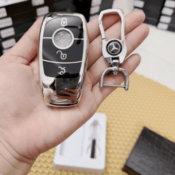 Móc khóa kèm ốp bảo vệ chìa khóa xe Mercedes C200 E200 C250 350 450 nhựa mềm TPU tráng gương.