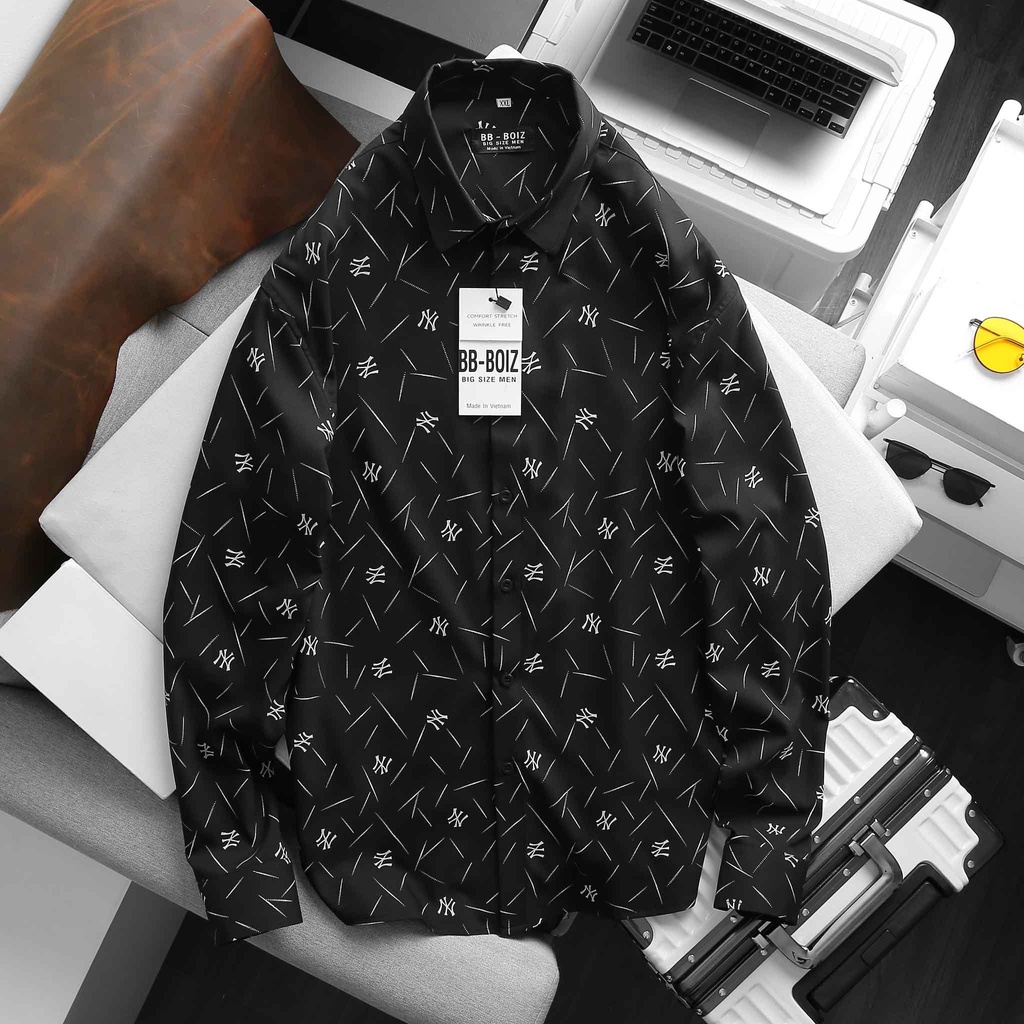 Áo sơ mi nam tay dài NY toàn thân bigsize thời trang màu trắng đen - 70-130kg