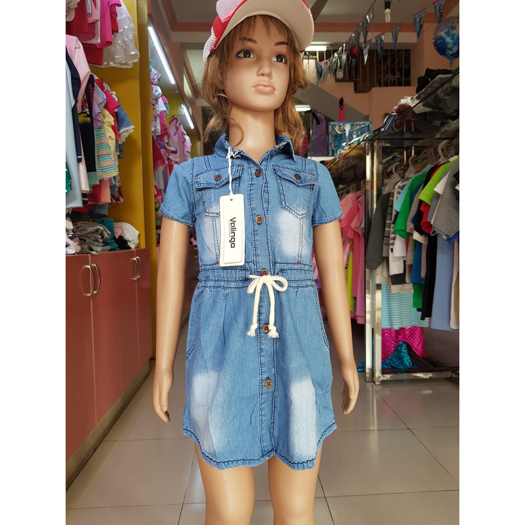 Đầm jean cổ sơ mi 2 túi xinh xắn cho bé gái 10-30kg