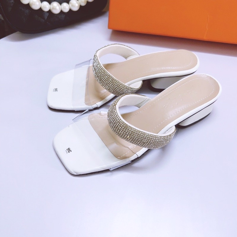 Bán Sỉ-Hàng Sẵn- Dép quai ngang trong phối quai đá sang chảnh gót 2cm