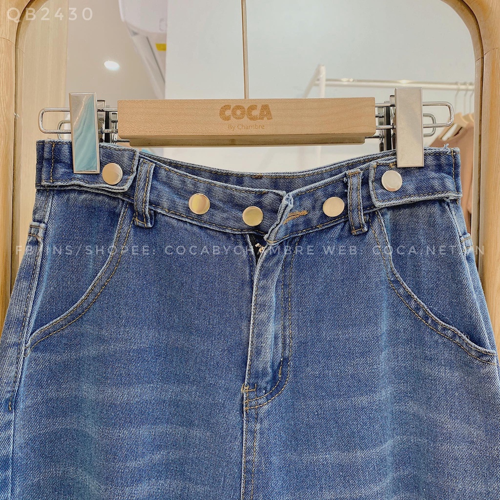 [QB2430] Quần jeans suông cạp cao nhiều cúc rách gối (Có sẵn/Ảnh thật)