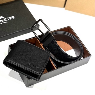 Set thắt lưng nam Coach kèm ví chất da cao cấp, ví nhiều ngăn mỏng gọn full box
