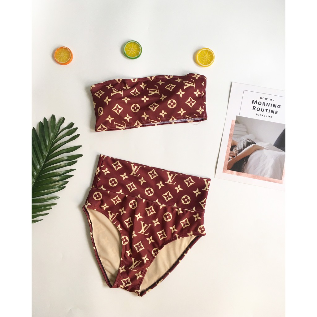 Bikini ống cạp cao họa tiết nâu (kèm hình thật)