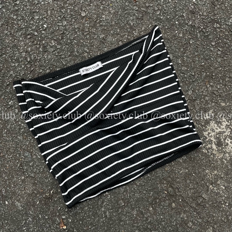 Áo tube xoắn ngực sọc trắng đen quyến rũ trendy, tôn dáng 🌸 A52