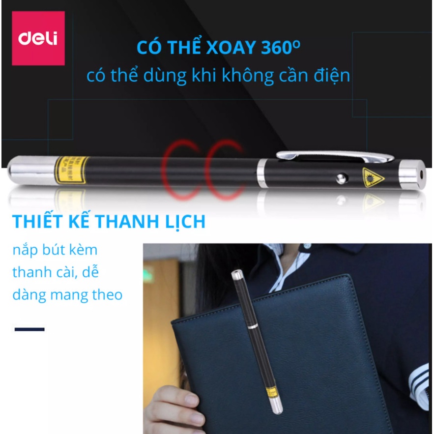 Bút trình chiếu, chỉ bản đồ lazer, thuyết trình giảng dậy, thân hợp kim, Deli 3933 - vpp Diệp Lạc (sỉ/lẻ)