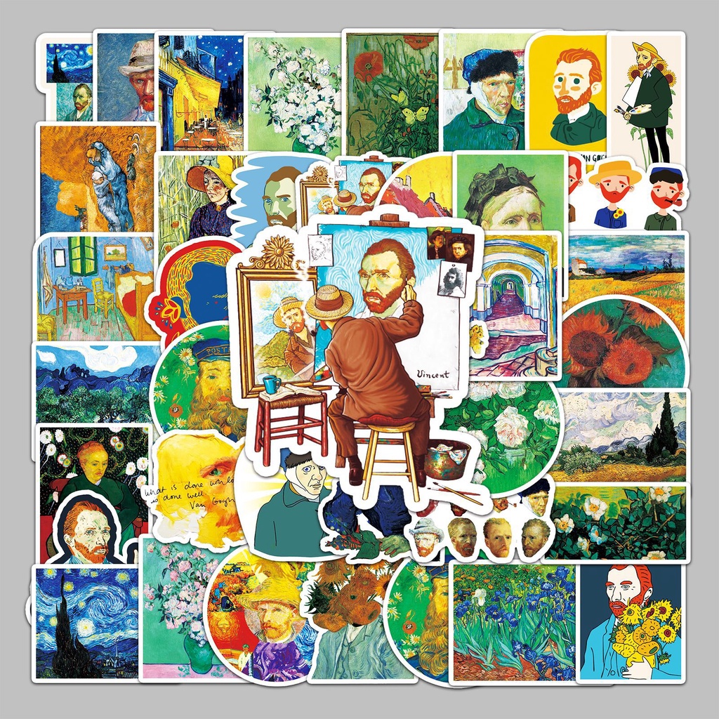 Bộ 50 Sticker Tranh Sơn Dầu Nghệ Thuật Van Gogh Dùng Để Trang Trí