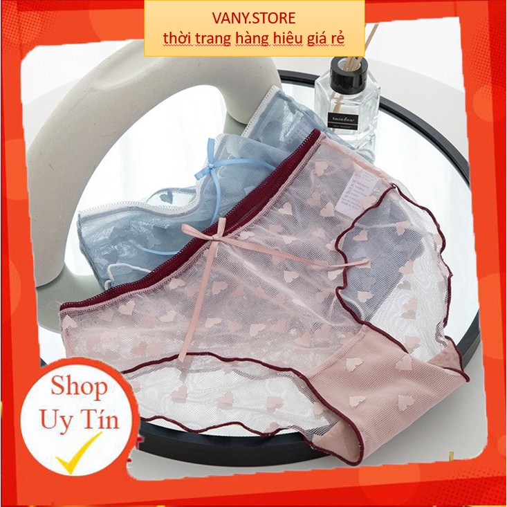 Quần Lót Nữ Ren Sexy Cao Cấp mềm mại trái tim đính nơ điệu đà gợi cảm mẫu A50