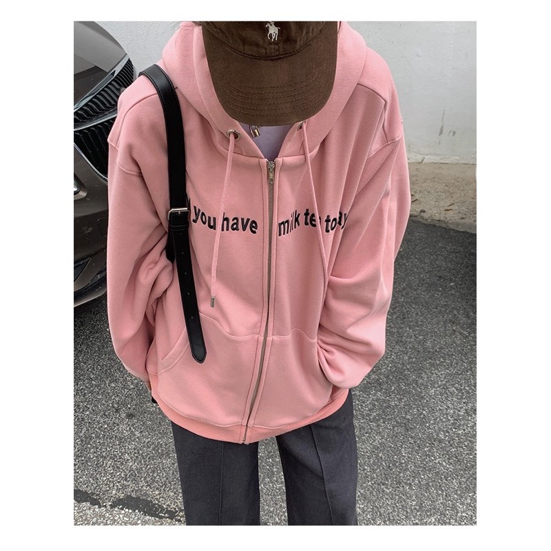 🔥SẴN áo xanh size M 🔥 [HÀNG ORDER] Áo khoác hoodie zip Did you have milktea today? lót bông form rộng (ảnh thật ở cuối)