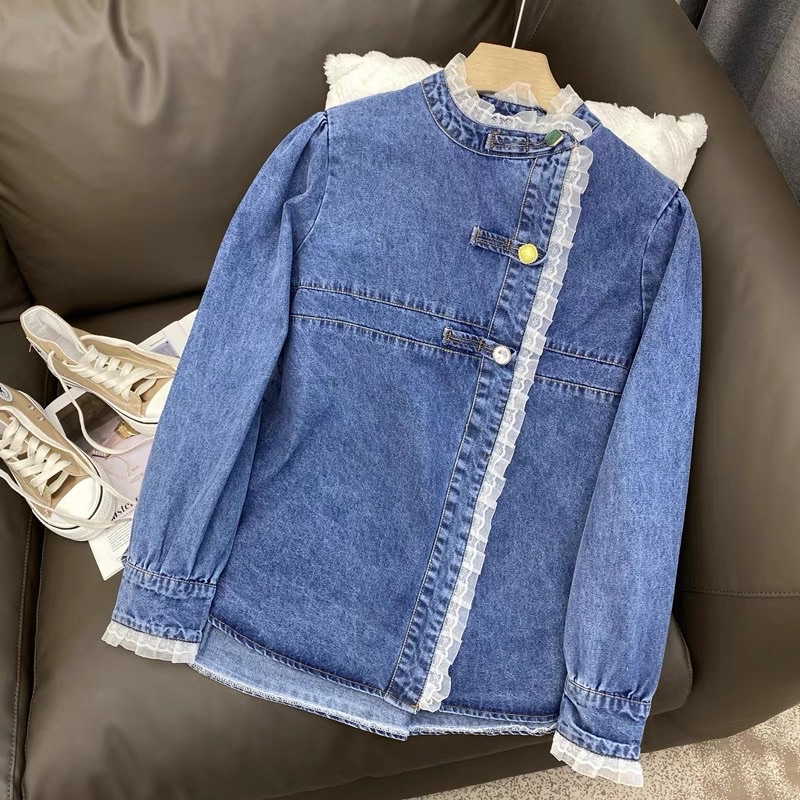 Áo bò nữ, áo sơ mi denim phong cách cổ điển Châu Âu 2022