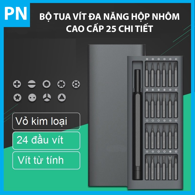 Bộ tua vít đa năng hộp nhôm cao cấp 25 chi tiết làm bằng thép từ tính