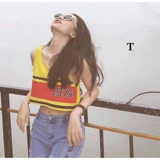 Áo ba lỗ croptop tanktop kẻ ngang in số kèm ảnh thật