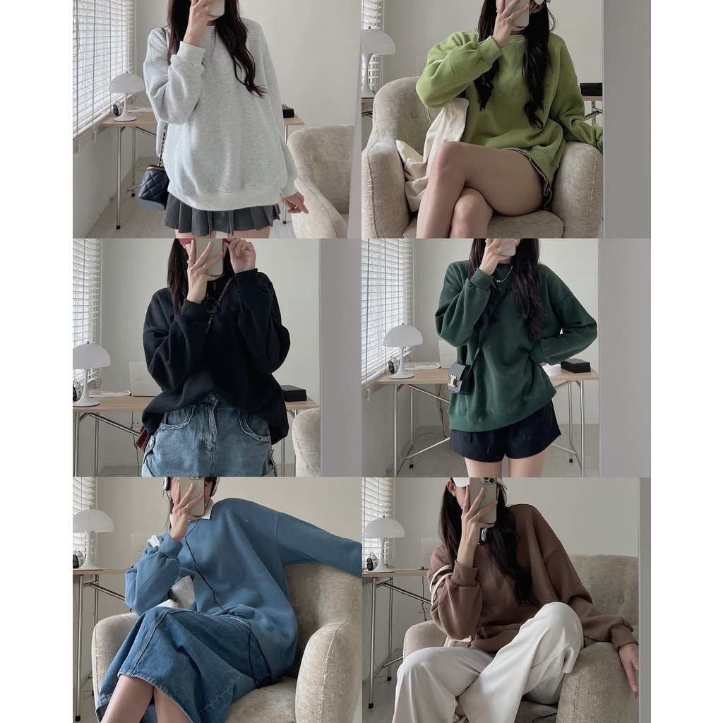 Áo Phông Nỉ Bông Cổ Tròn Dài Tay Mã Aonibong782