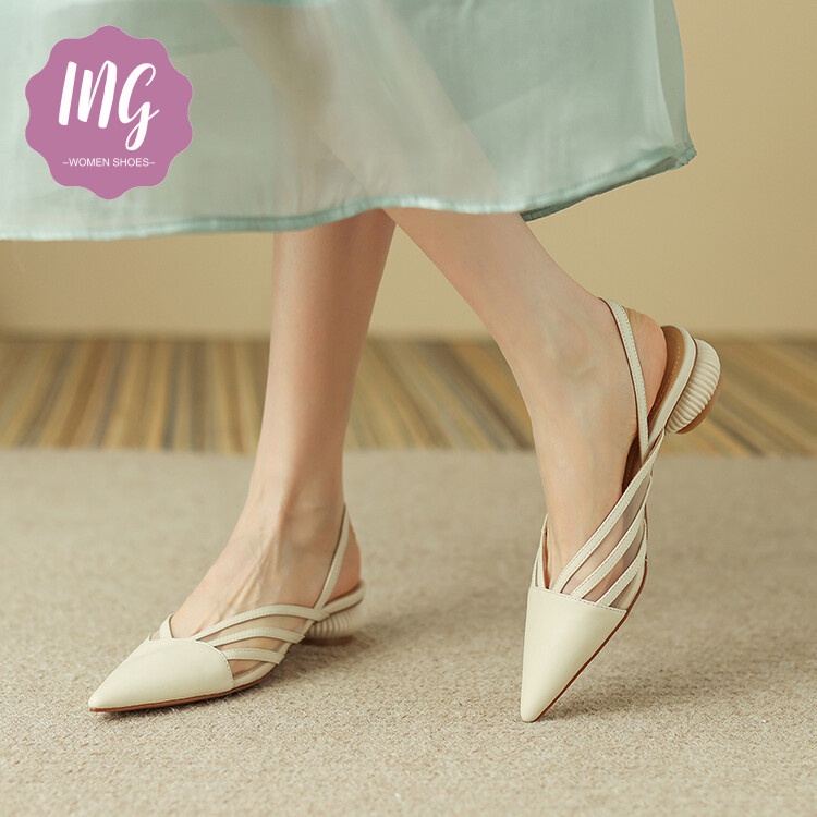 Giày Cao Gót Mũi Nhọn Hở Lưng Phong Cách Pháp Thời Trang Cho Nữ