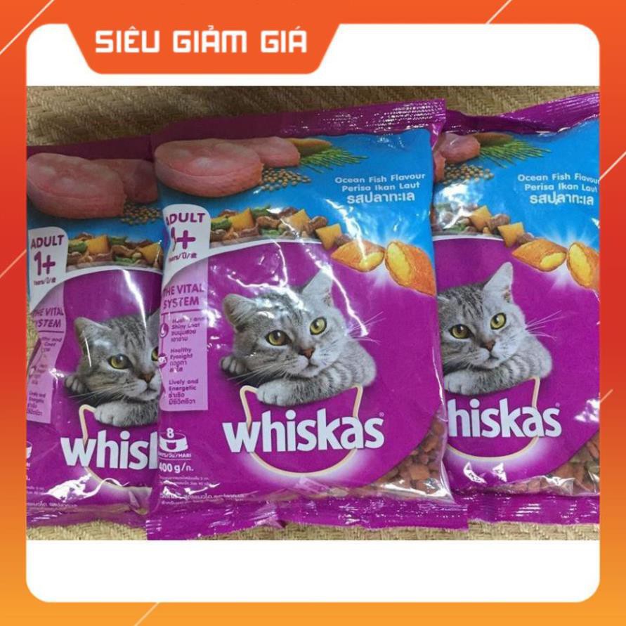[GIẢM GIÁ] Hạt Whiskas thức ăn cho mèo con, mèo trưởng thành gói 400g - petshop số 01