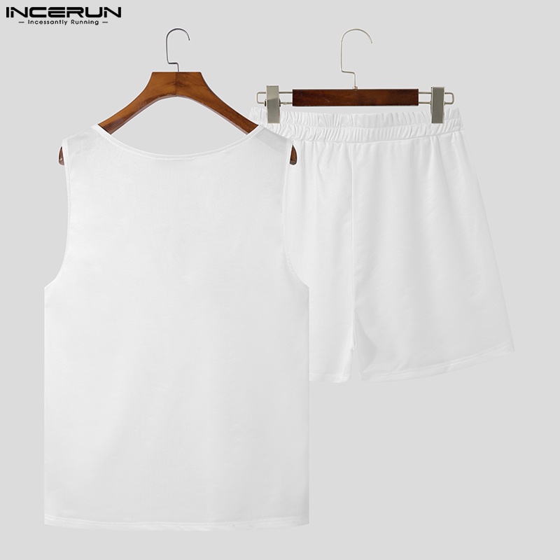 Set áo thun ba lỗ + quần short INCERUN có khóa kéo thời trang nam