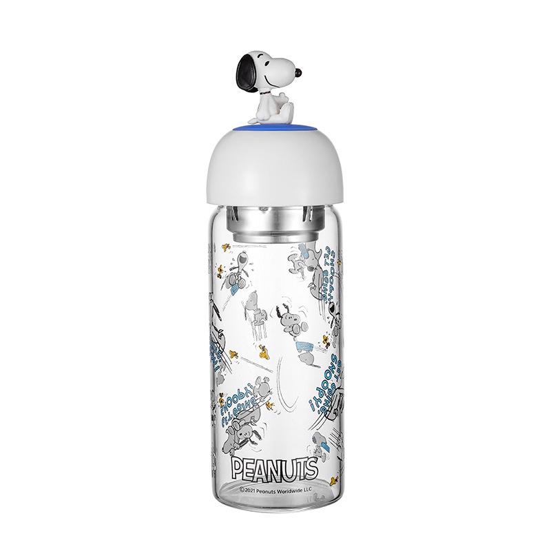 Bình Nước Thủy Tinh Cách Nhiệt In Họa Tiết Hoạt Hình Snoopy Dễ Mang Tiện Lợi