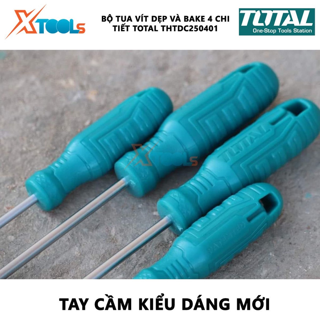Bộ tuốc nơ vít dẹp và bake 4 chi tiết TOTAL THTDC250401 | dùng để siết chặt hoặc gỡ bỏ ốc vít [CHÍNH HÃNG] [XTOOLs]