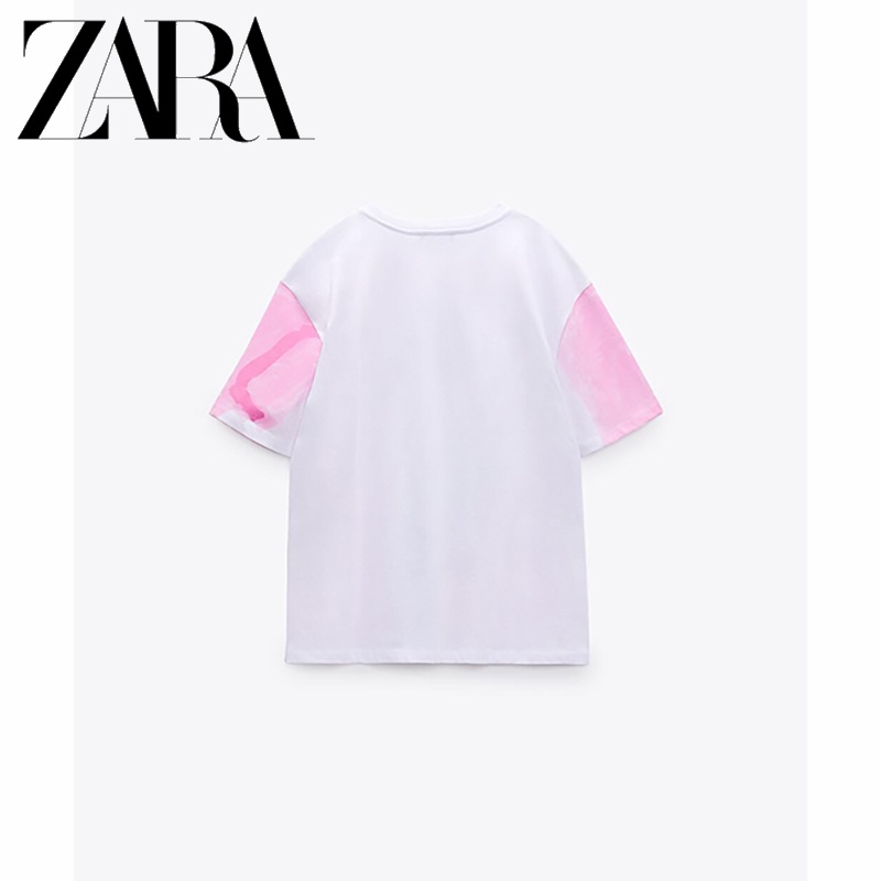 Áo Thun ZARA In Họa Tiết Phối Màu Tương Phản Cá Tính Cho Nữ