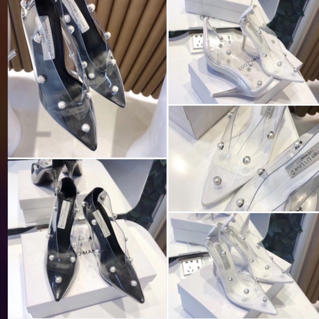Giày trong suốt cao gót đính ngọc (chat trước check size ạ)
